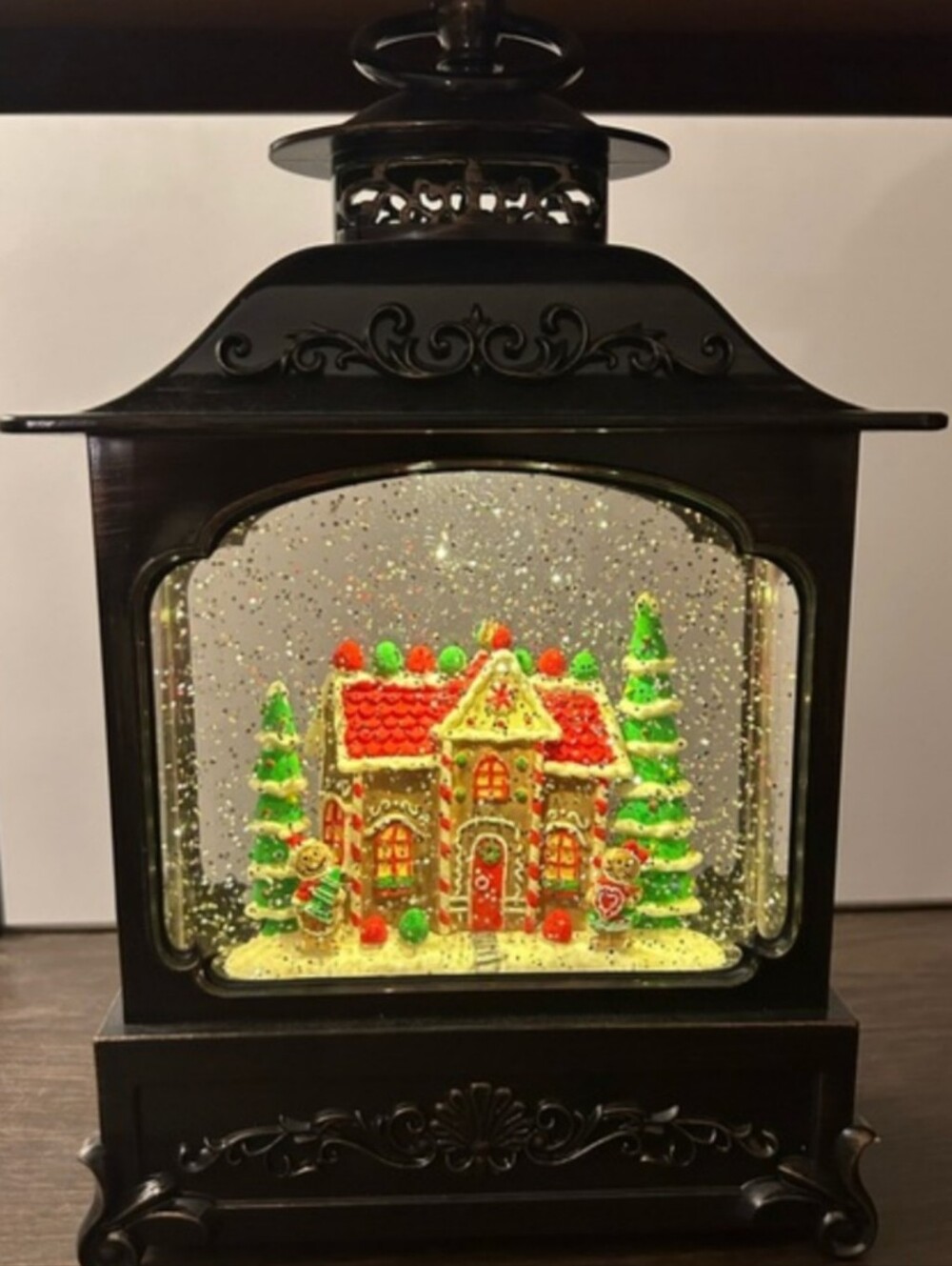 Holiday Snow Globe Lantern with Gingerbread House